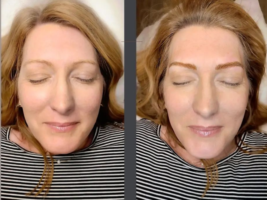 Before and after show of the most beautiful red head eye brows