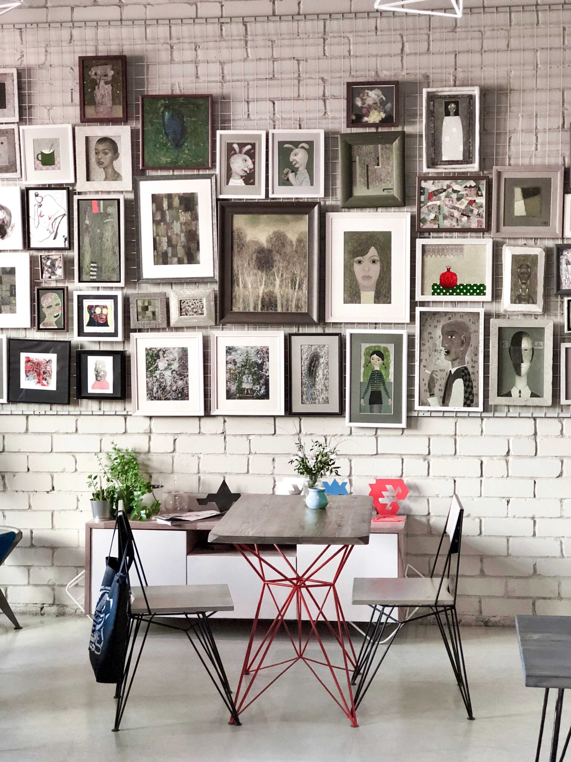 a beautiful wall gallery on a brick wall